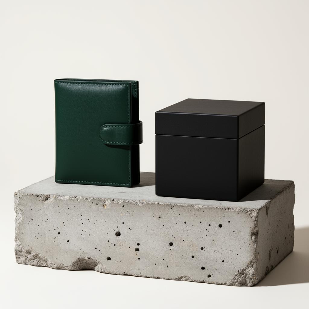 Mintova flagship binder and deck box on a concrete plinth